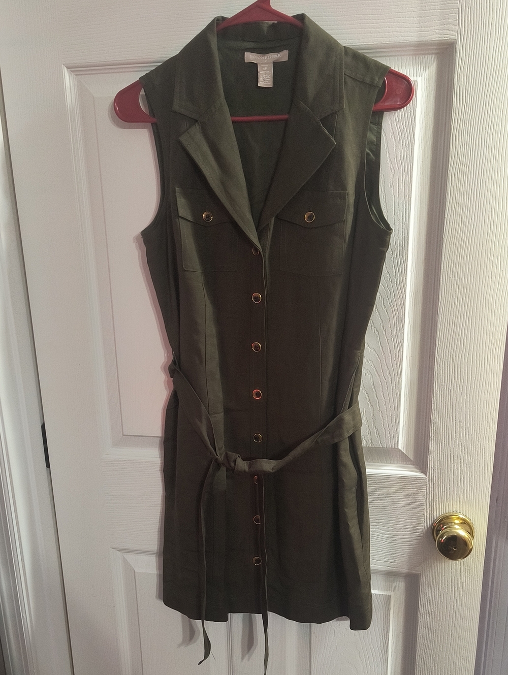 Banana Republic Olive Sleeveless Utility Shirt Dress Vest